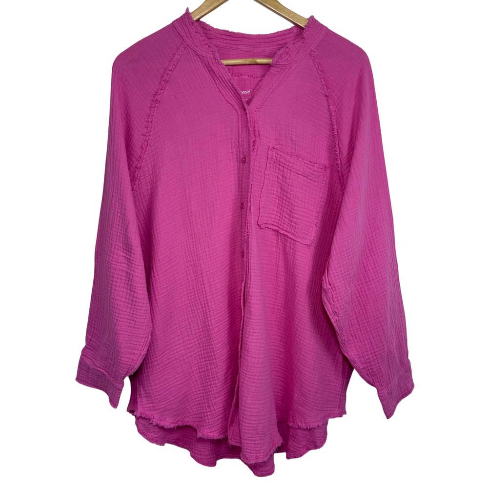 Aerie Pool To Party Gauze Blouse Small Pink Raw‎ Hem Boho Beach Top Lagenloook